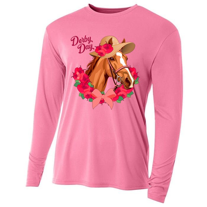 Cute Floral Derby Day Horse Cooling Performance Long Sleeve Crew