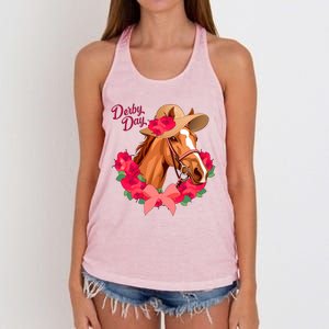 Cute Floral Derby Day Horse Women's Knotted Racerback Tank