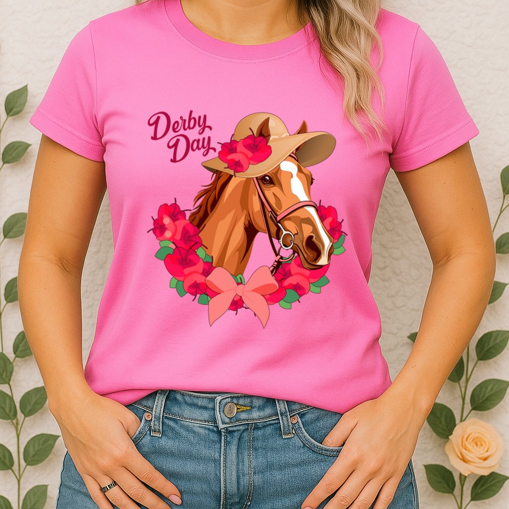 Cute Floral Derby Day Horse Womens T-Shirt