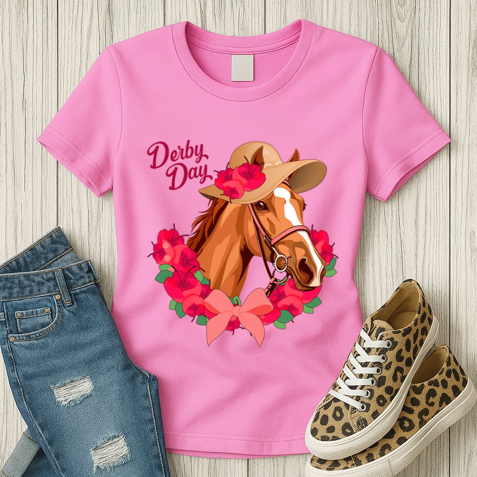 Cute Floral Derby Day Horse Womens T-Shirt