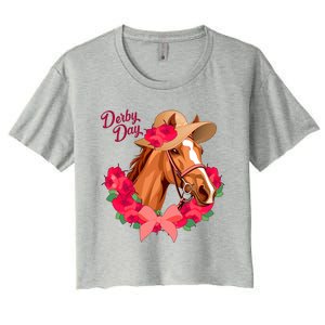 Cute Floral Derby Day Horse Women's Crop Top Tee