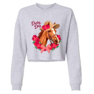 Cute Floral Derby Day Horse Cropped Pullover Crew