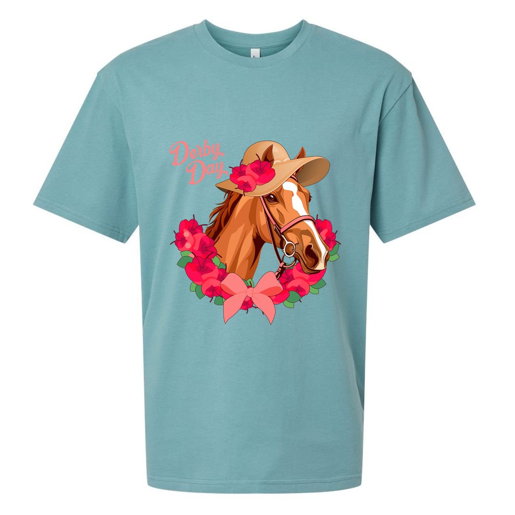 Cute Floral Derby Day Horse Sueded Cloud Jersey T-Shirt