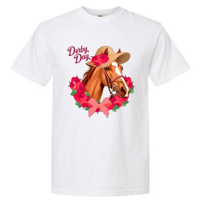 Cute Floral Derby Day Horse Garment-Dyed Heavyweight T-Shirt