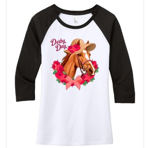 Cute Floral Derby Day Horse Women's Tri-Blend 3/4-Sleeve Raglan Shirt