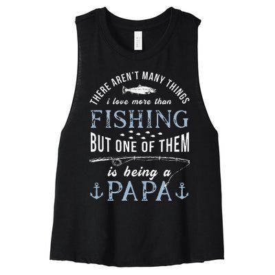 Cute Fathers Day Fishing Love Fish Being Papa Grandpa Grandkids Women's Racerback Cropped Tank