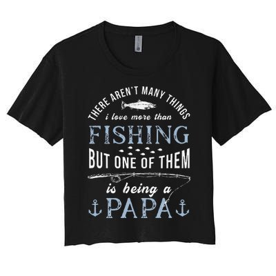 Cute Fathers Day Fishing Love Fish Being Papa Grandpa Grandkids Women's Crop Top Tee