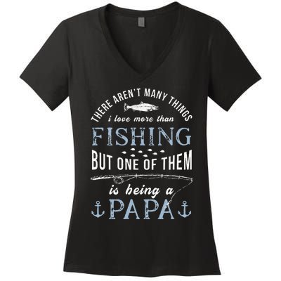 Cute Fathers Day Fishing Love Fish Being Papa Grandpa Grandkids Women's V-Neck T-Shirt