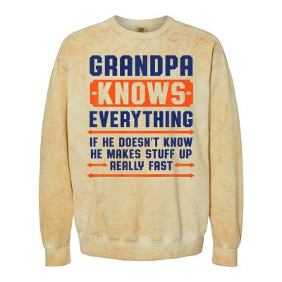 Christmas Fathers Day Funny Gift Grandpa Knows Everything Colorblast Crewneck Sweatshirt