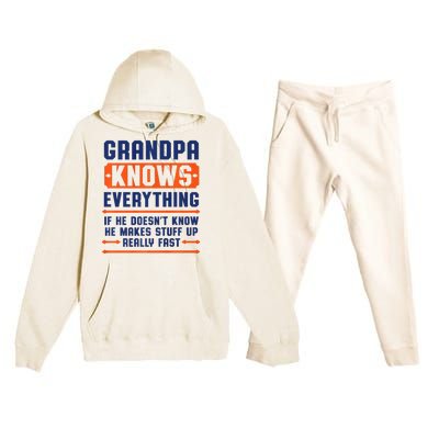 Christmas Fathers Day Funny Gift Grandpa Knows Everything Premium Hooded Sweatsuit Set