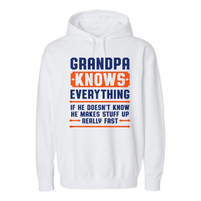 Christmas Fathers Day Funny Gift Grandpa Knows Everything Garment-Dyed Fleece Hoodie