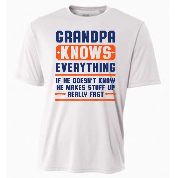 Christmas Fathers Day Funny Gift Grandpa Knows Everything Cooling Performance Crew T-Shirt