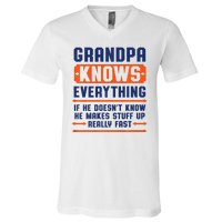 Christmas Fathers Day Funny Gift Grandpa Knows Everything V-Neck T-Shirt