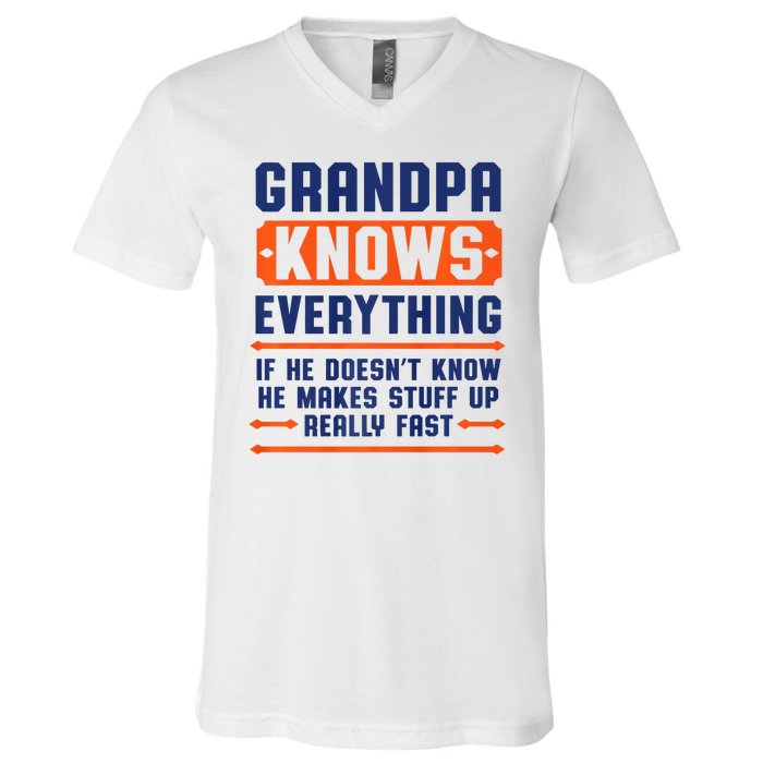 Christmas Fathers Day Funny Gift Grandpa Knows Everything V-Neck T-Shirt