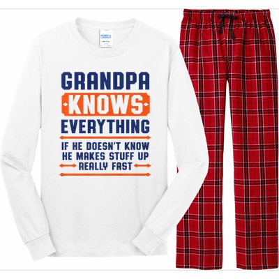 Christmas Fathers Day Funny Gift Grandpa Knows Everything Long Sleeve Pajama Set