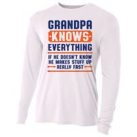 Christmas Fathers Day Funny Gift Grandpa Knows Everything Cooling Performance Long Sleeve Crew