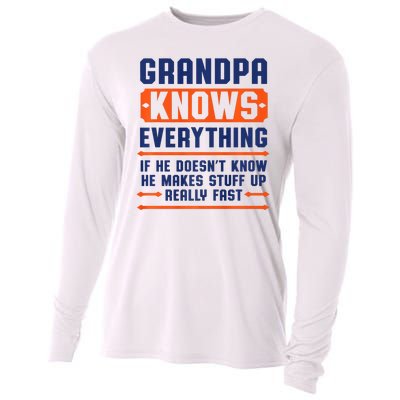 Christmas Fathers Day Funny Gift Grandpa Knows Everything Cooling Performance Long Sleeve Crew