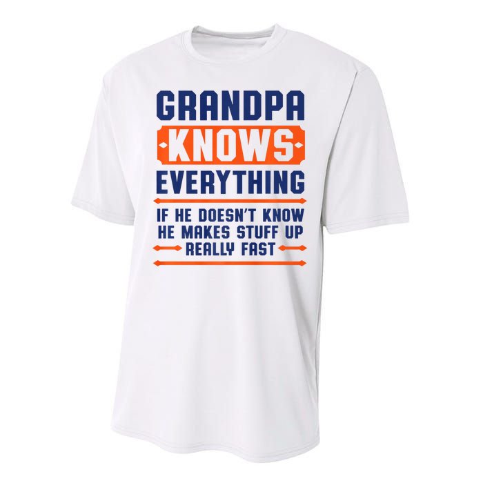 Christmas Fathers Day Funny Gift Grandpa Knows Everything Performance Sprint T-Shirt