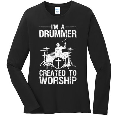 Christian Funny Drummer Player Lover Ladies Long Sleeve Shirt