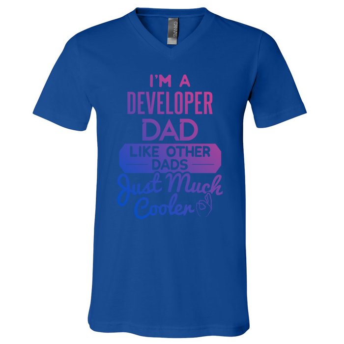 Cool Fathers Day Design Developer Dad Gift V-Neck T-Shirt