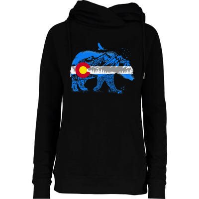 Colorado Flag Design Mountains And Bear Landscape Womens Funnel Neck Pullover Hood