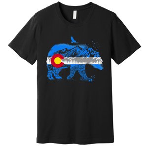 Colorado Flag Design Mountains And Bear Landscape Premium T-Shirt