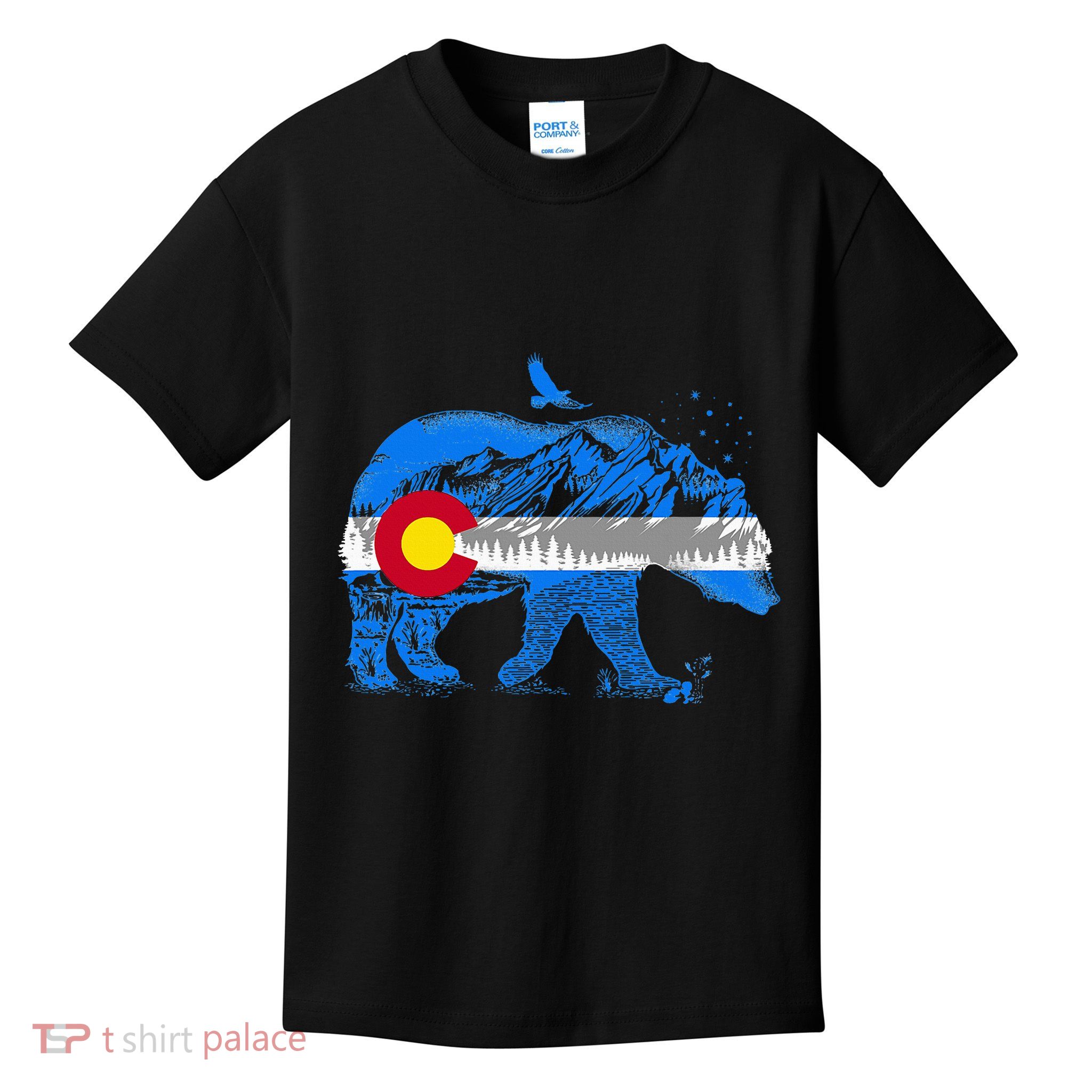 Colorado Flag Design Mountains And Bear Landscape Kids T-Shirt