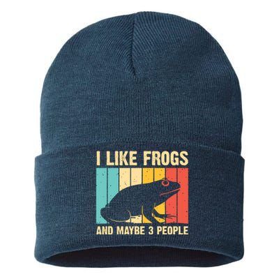 Cute Frog Design For Toad Lover Amphibian Animals Sustainable Knit Beanie