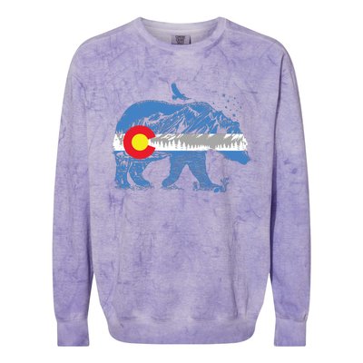 Colorado Flag Design Mountains And Bear Landscape Graphic Colorblast Crewneck Sweatshirt