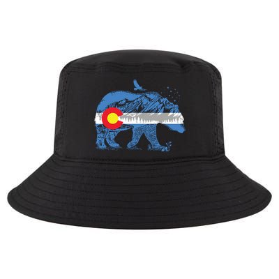 Colorado Flag Design Mountains And Bear Landscape Graphic Cool Comfort Performance Bucket Hat
