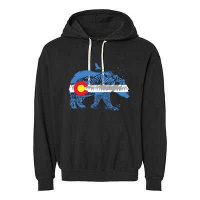 Colorado Flag Design Mountains And Bear Landscape Graphic Garment-Dyed Fleece Hoodie