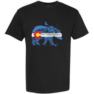 Colorado Flag Design Mountains And Bear Landscape Graphic Garment-Dyed Heavyweight T-Shirt