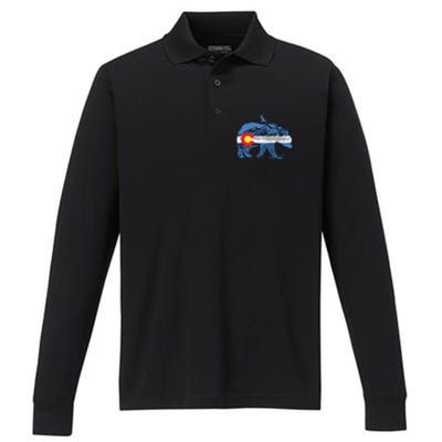 Colorado Flag Design Mountains And Bear Landscape Graphic Performance Long Sleeve Polo