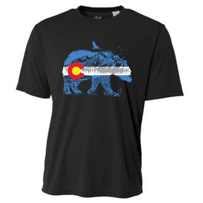 Colorado Flag Design Mountains And Bear Landscape Graphic Cooling Performance Crew T-Shirt