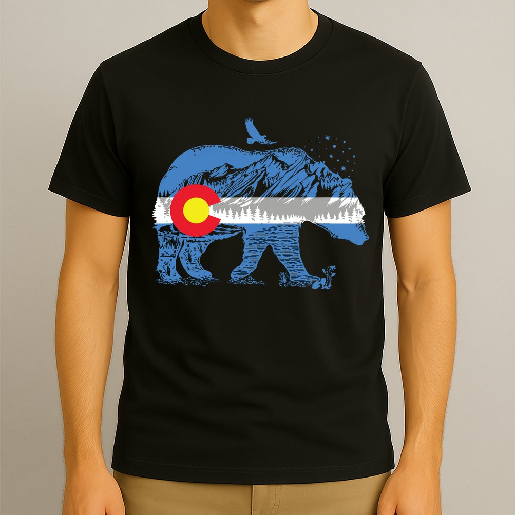 Colorado Flag Design Mountains And Bear Landscape Graphic T-Shirt