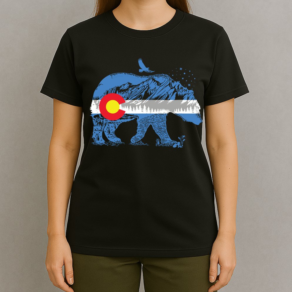 Colorado Flag Design Mountains And Bear Landscape Graphic T-Shirt
