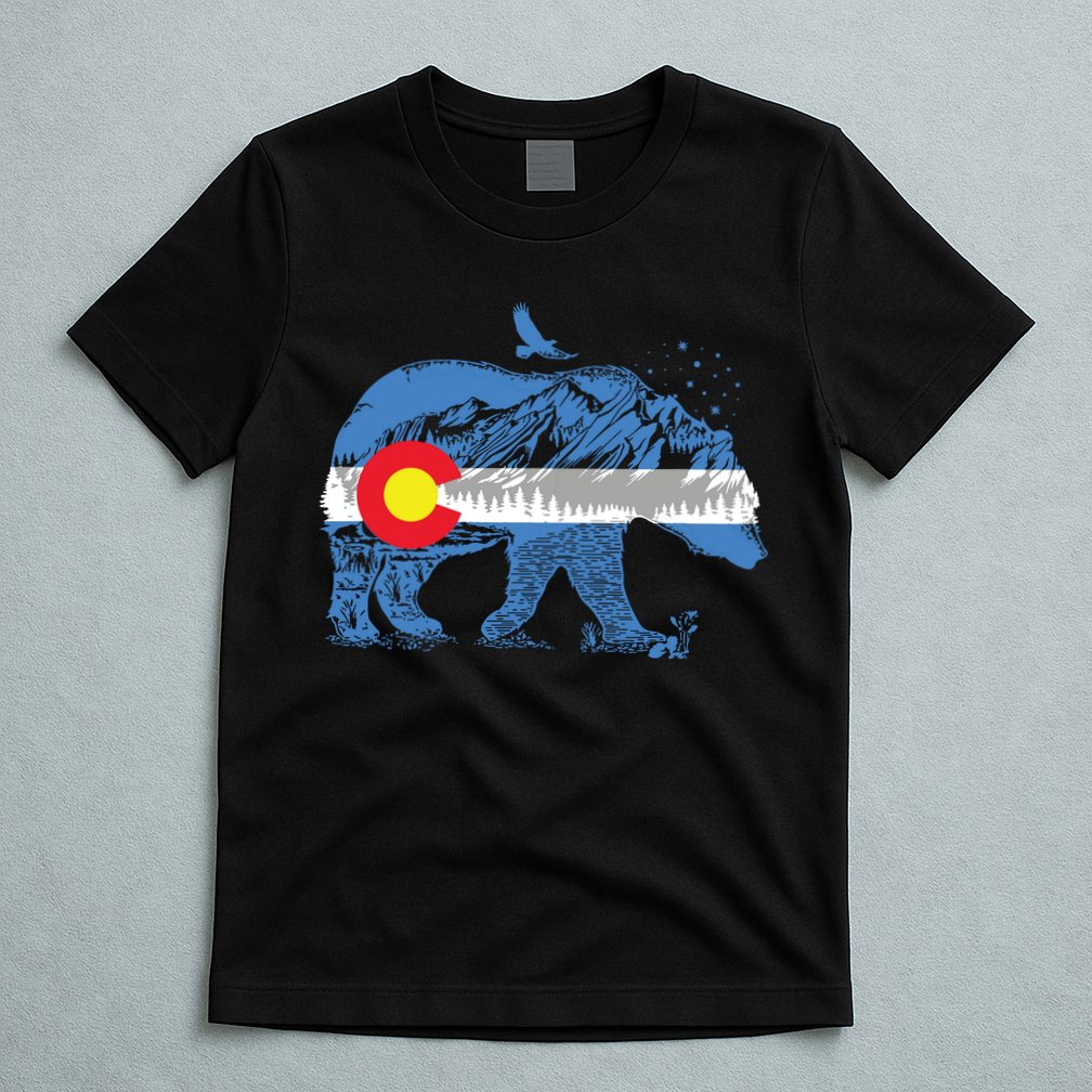 Colorado Flag Design Mountains And Bear Landscape Graphic T-Shirt