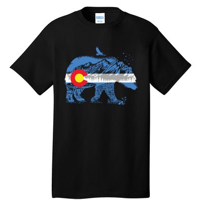 Colorado Flag Design Mountains And Bear Landscape Graphic Tall T-Shirt