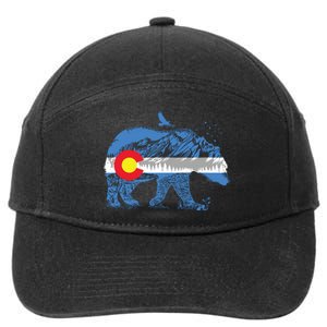 Colorado Flag Design Mountains And Bear Landscape Graphic 7-Panel Snapback Hat