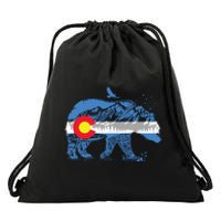 Colorado Flag Design Mountains And Bear Landscape Graphic Drawstring Bag