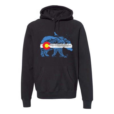 Colorado Flag Design Mountains And Bear Landscape Graphic Premium Hoodie