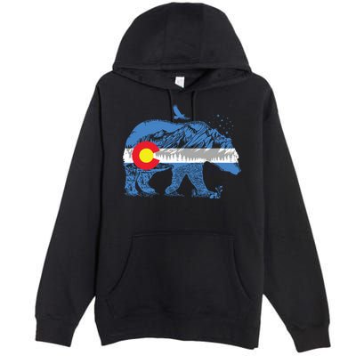 Colorado Flag Design Mountains And Bear Landscape Graphic Premium Pullover Hoodie