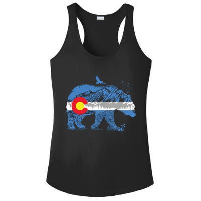 Colorado Flag Design Mountains And Bear Landscape Graphic Ladies PosiCharge Competitor Racerback Tank