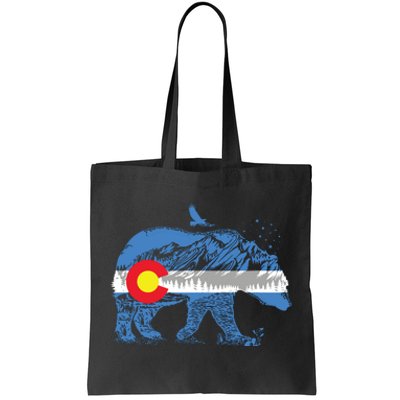 Colorado Flag Design Mountains And Bear Landscape Graphic Tote Bag