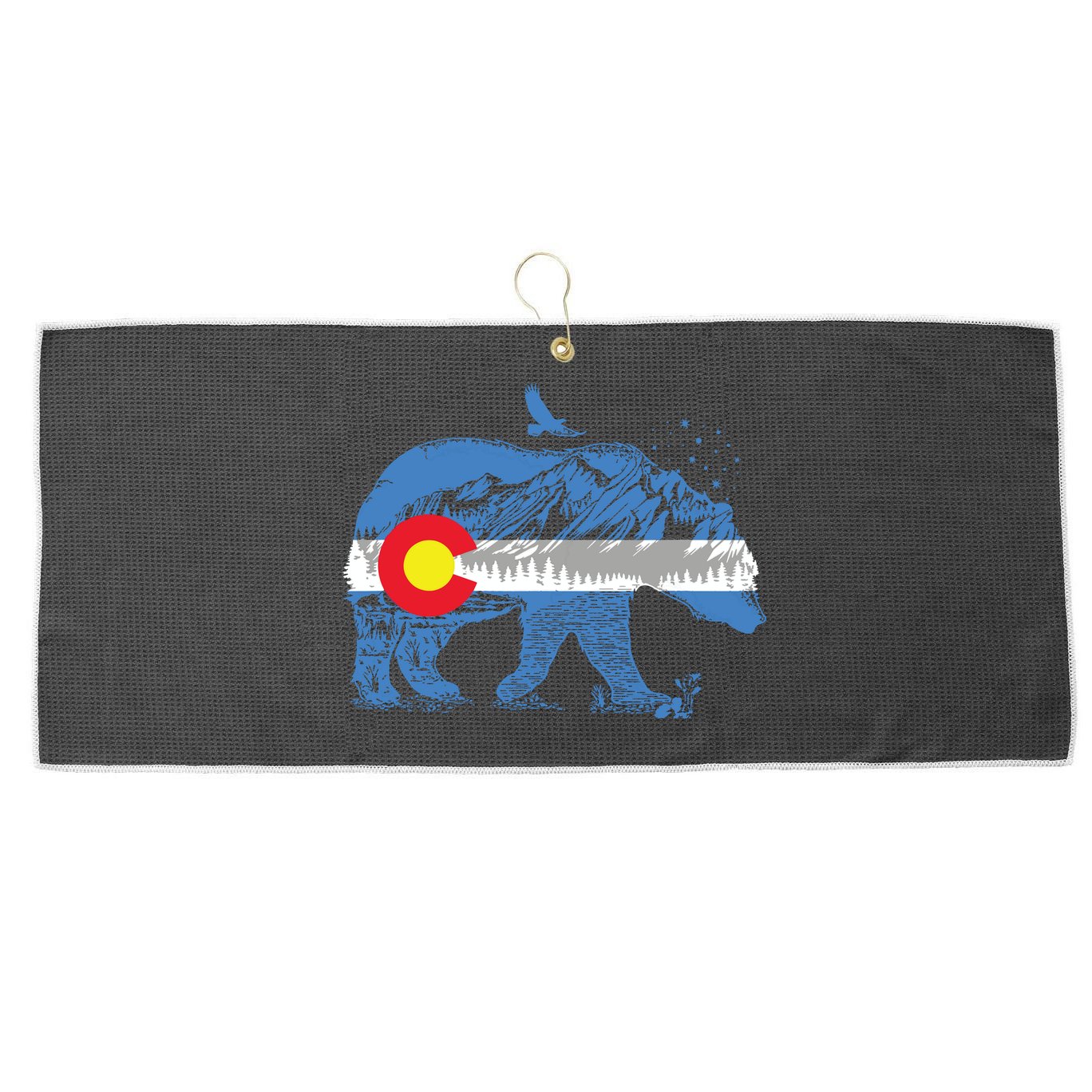 Colorado Flag Design Mountains And Bear Landscape Graphic Large Microfiber Waffle Golf Towel