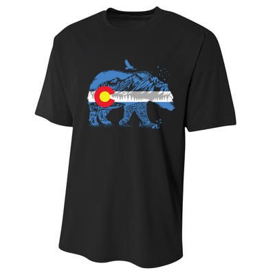 Colorado Flag Design Mountains And Bear Landscape Graphic Performance Sprint T-Shirt