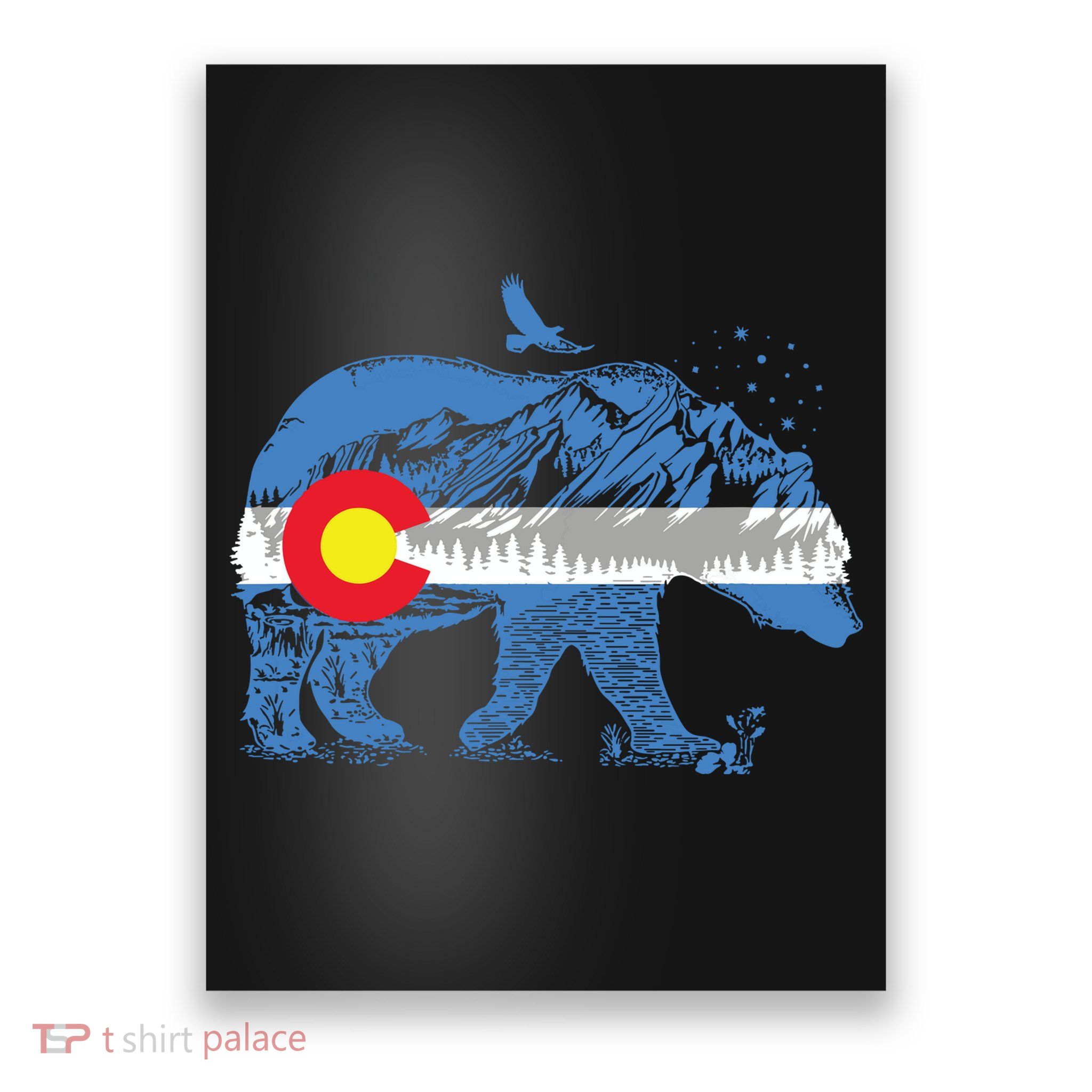 Colorado Flag Design Mountains And Bear Landscape Graphic Poster