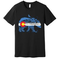 Colorado Flag Design Mountains And Bear Landscape Graphic Premium T-Shirt