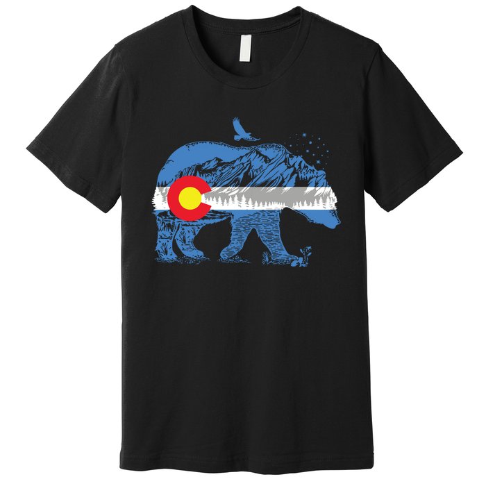 Colorado Flag Design Mountains And Bear Landscape Graphic Premium T-Shirt