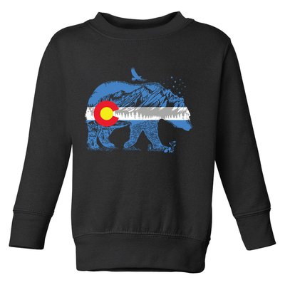 Colorado Flag Design Mountains And Bear Landscape Graphic Toddler Sweatshirt